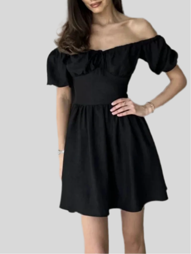 Puff Sleeves Mini Dress - Fashivon