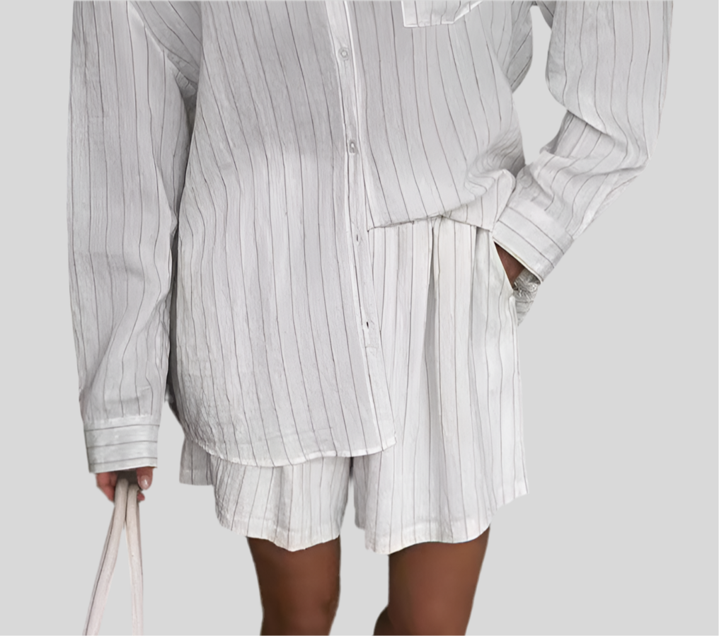 White Striped Long-sleeved Shirt Two-piece Comfortable - Fashivon