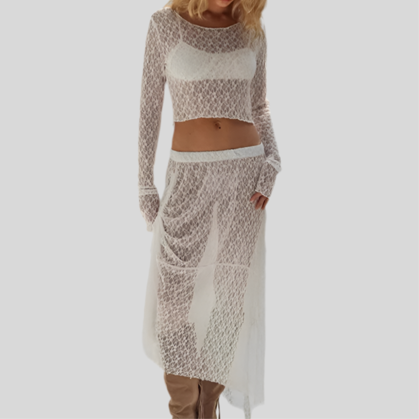 Two-Piece Lace Top & Long Skirt Sets - Fashivon