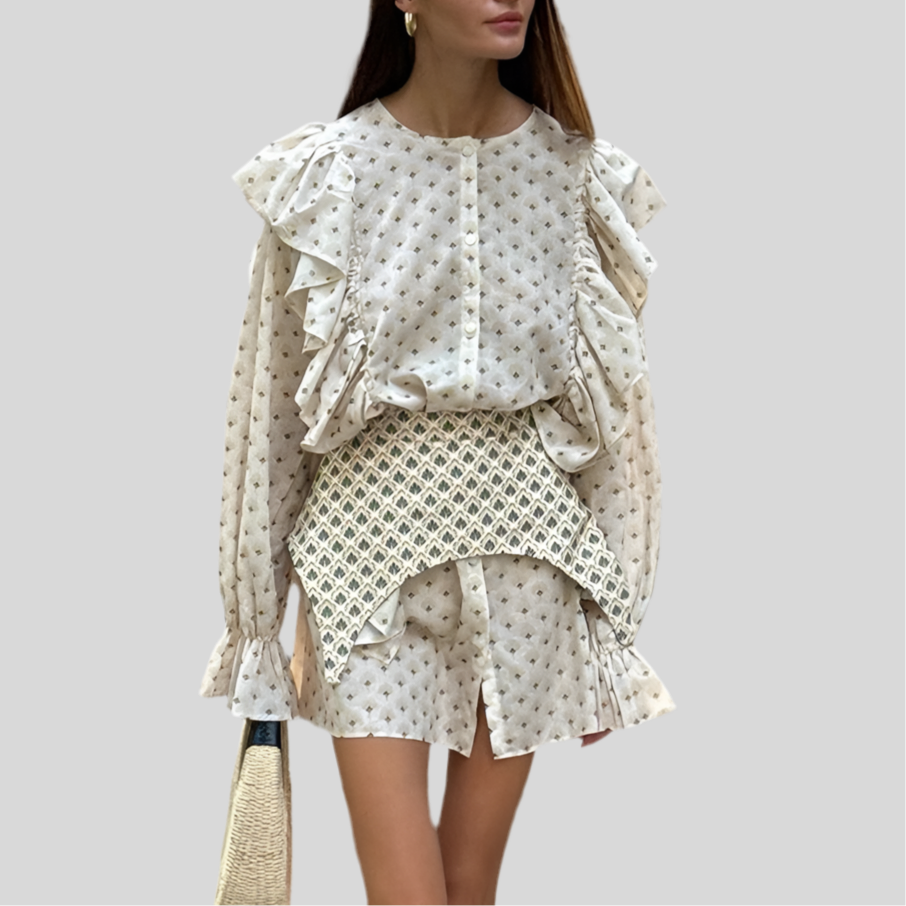 Print Mini Dress with Long Sleeve - Fashivon