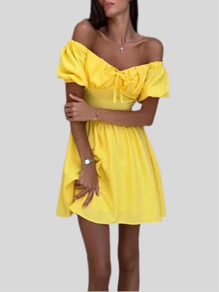 Puff Sleeves Mini Dress - Fashivon