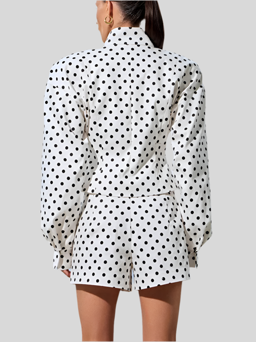 Polka Dots Print Long Sleeve Shirt Coat & Shorts - Fashivon