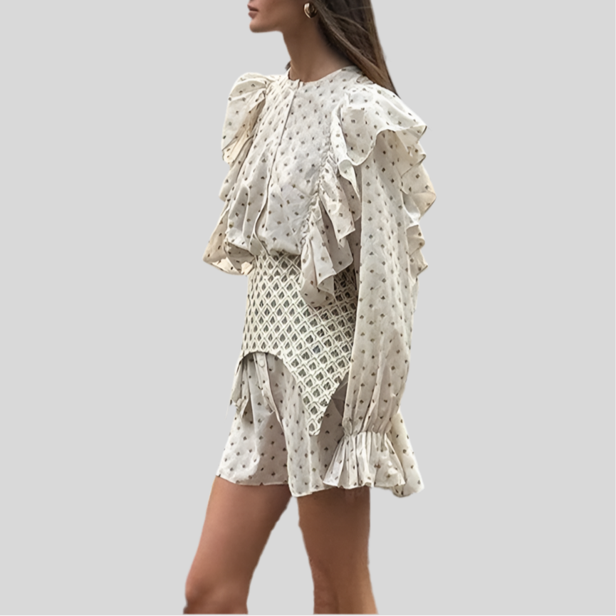 Print Mini Dress with Long Sleeve - Fashivon