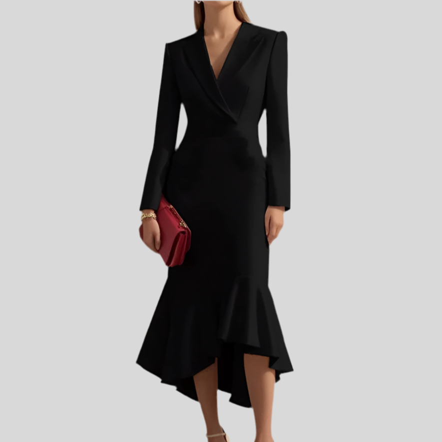 Long sleeve V-neck Dress - Fashivon