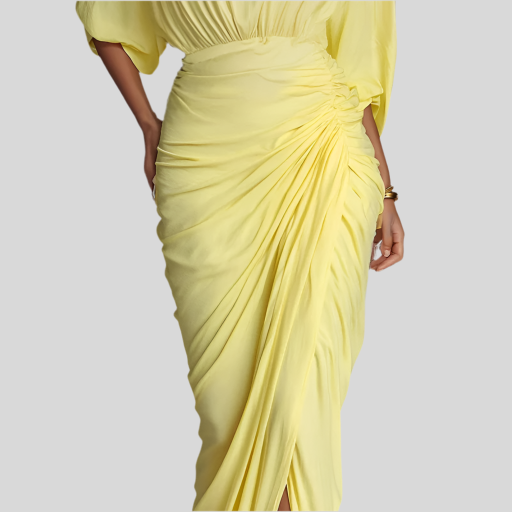 Yellow Half Sleeve Maxi Dress - Fashivon