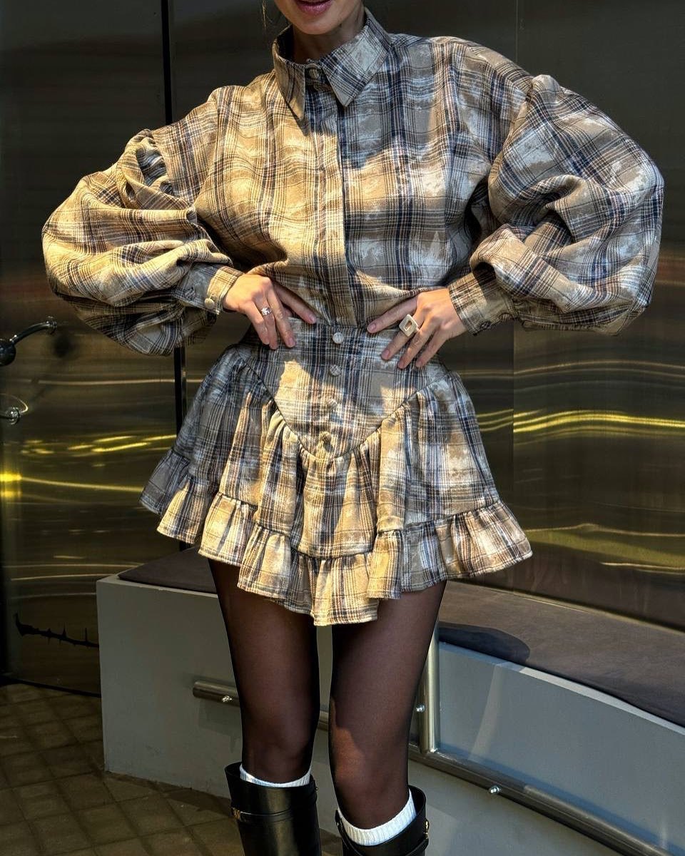 Women's Plaid Design Ruffled Suit - Fashivon