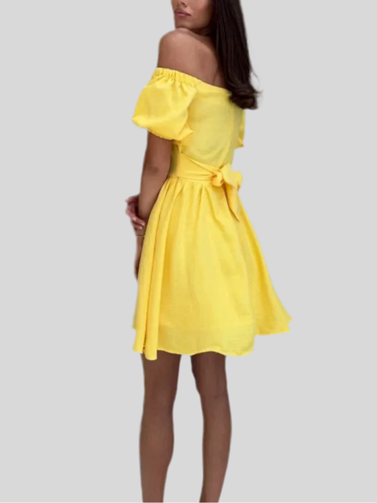 Puff Sleeves Mini Dress - Fashivon