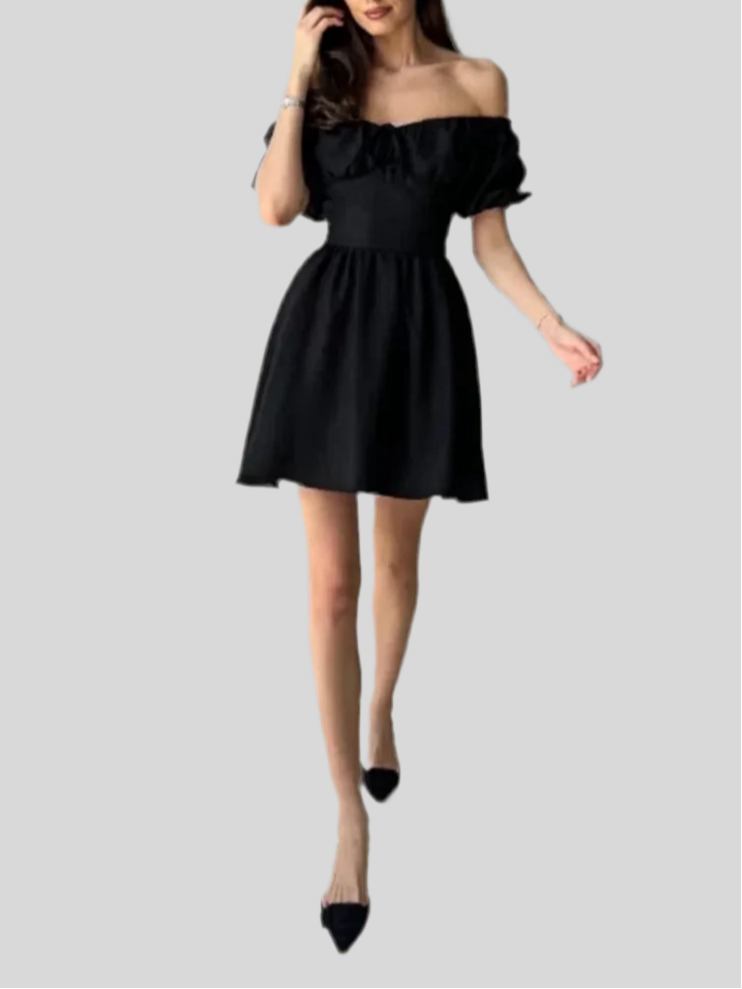 Puff Sleeves Mini Dress - Fashivon