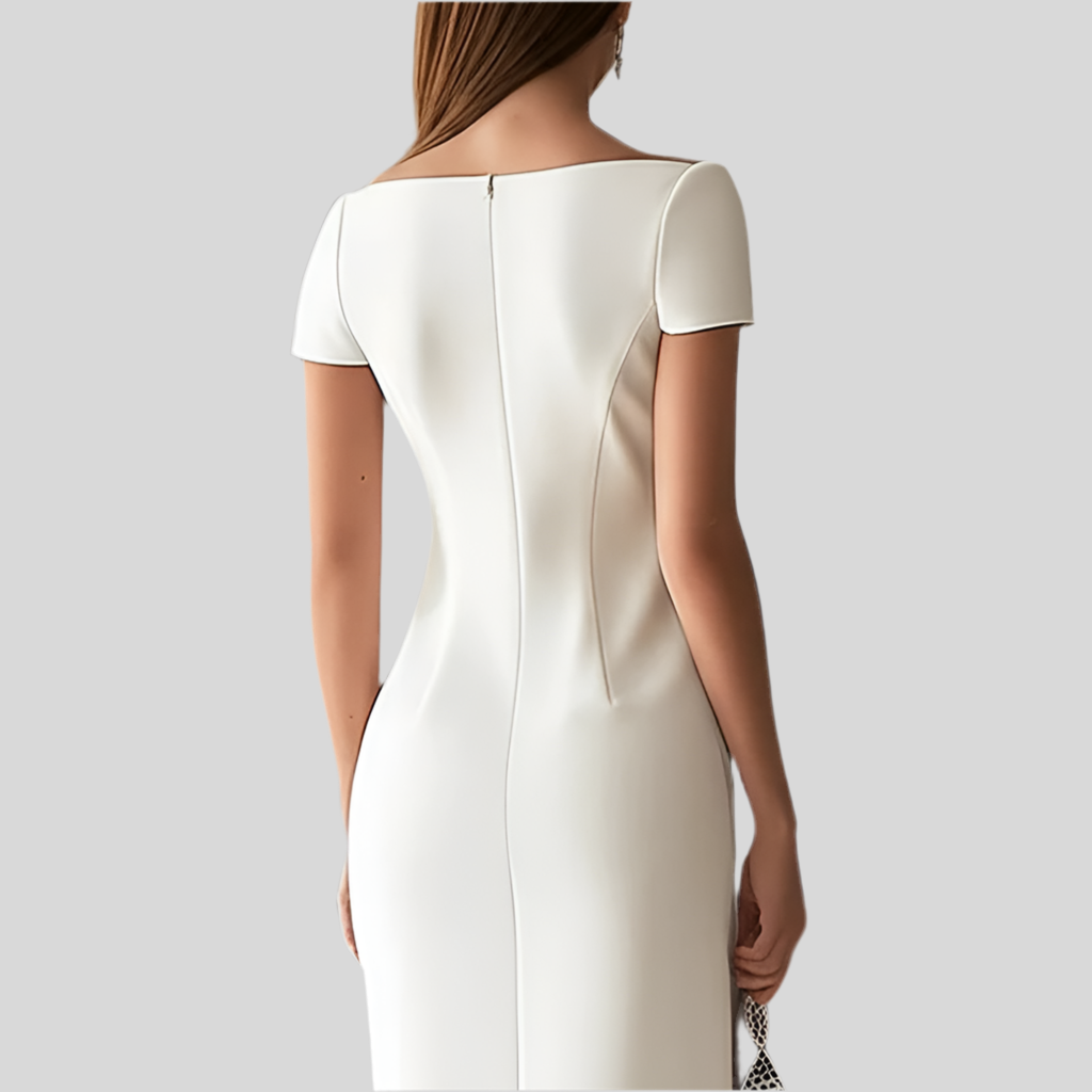 White Short Sleeve Elegant Dress - Fashivon