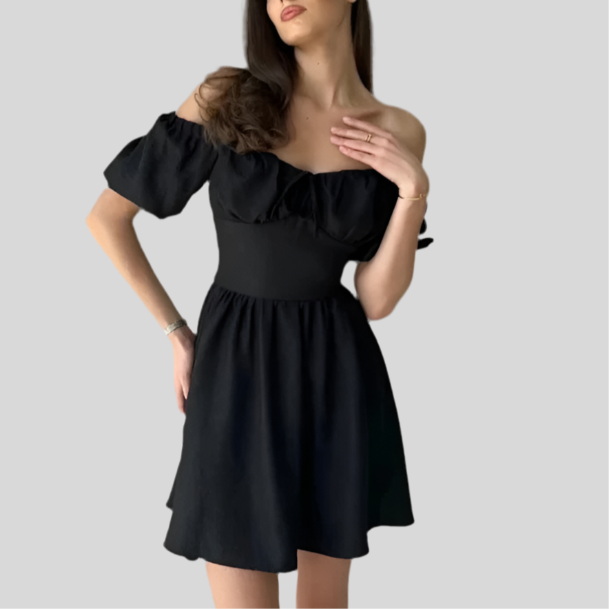 Puff Sleeves Mini Dress - Fashivon