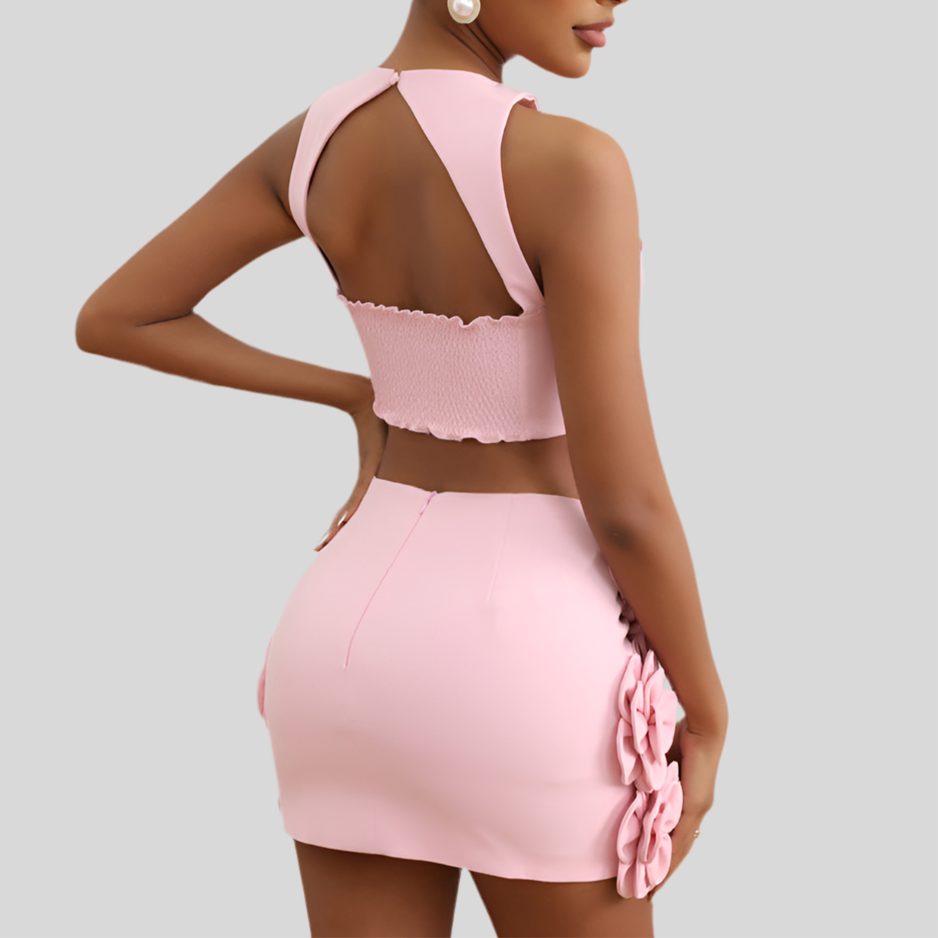 Fashion Suit Top Halter Decorative Flower Skirt - Fashivon