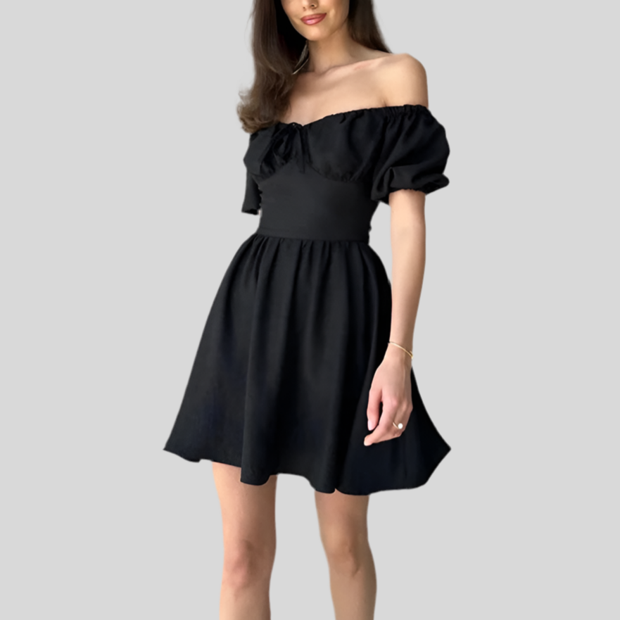Puff Sleeves Mini Dress - Fashivon