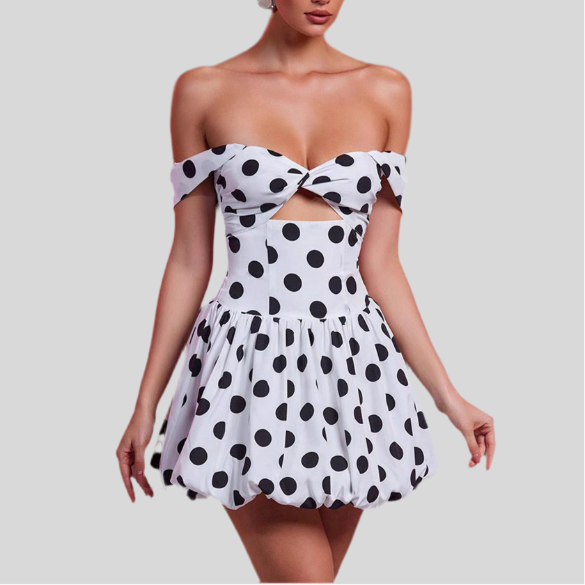 Polka Dot Print Tube Top Backless Casual Holiday Dress - Fashivon