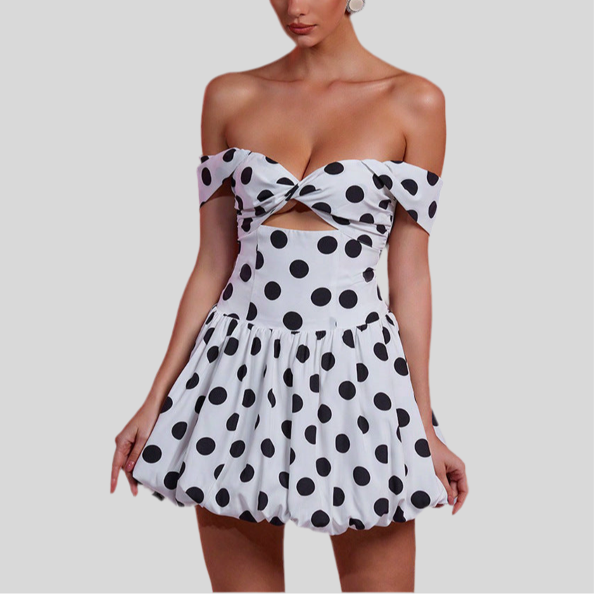 Polka Dot Print Tube Top Backless Casual Holiday Dress - Fashivon