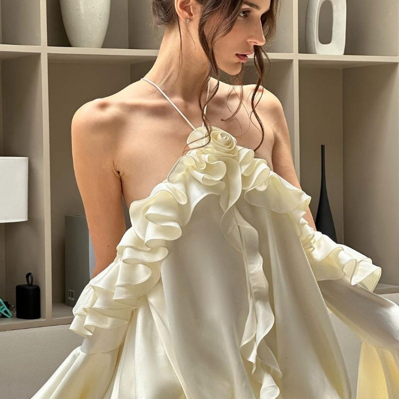 Pure Desire French Style Temperament Ruffled Bell Sleeve Dress Women - Fashivon