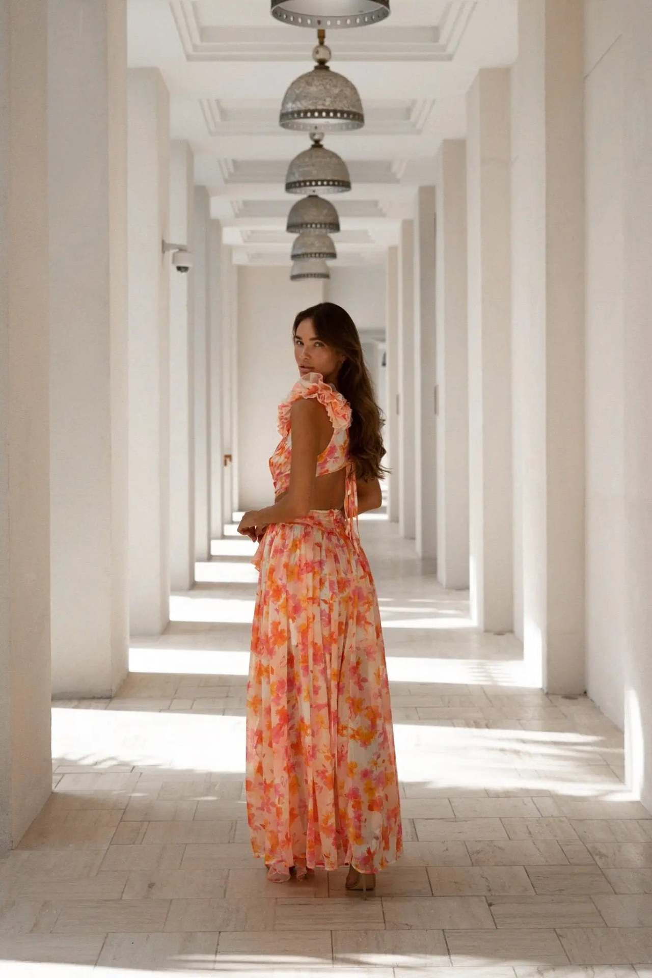 Summer Vacation Print Long Dress V-Neck Backless Floral Dress - Fashivon