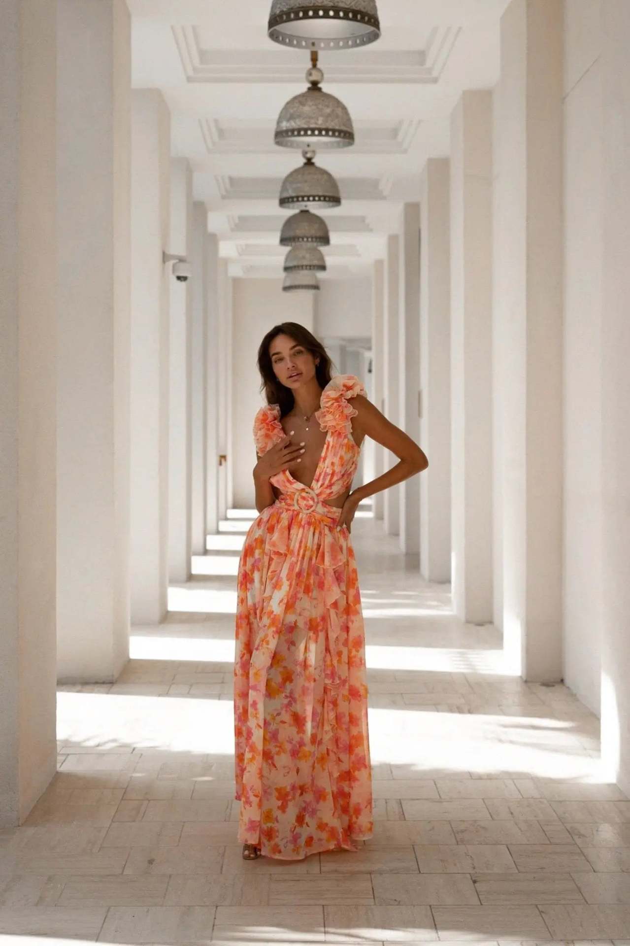 Summer Vacation Print Long Dress V-Neck Backless Floral Dress - Fashivon