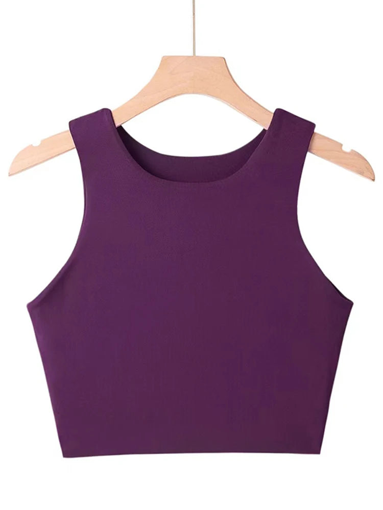 2024 Summer Fashion Women Sexy Slim Tops O-neck Sleeveless Double Nylon Ladies Good Quality Tank Tops 6 Colors - Fashivon