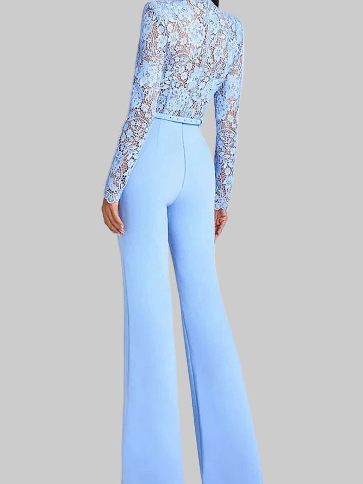 Long Sleeve Hollow Out Chic Jumpsuits, Women Spring Summer O Neck Fashion Playsuits, Holiday Patchwork Casual Ladies Bodysuits - Fashivon