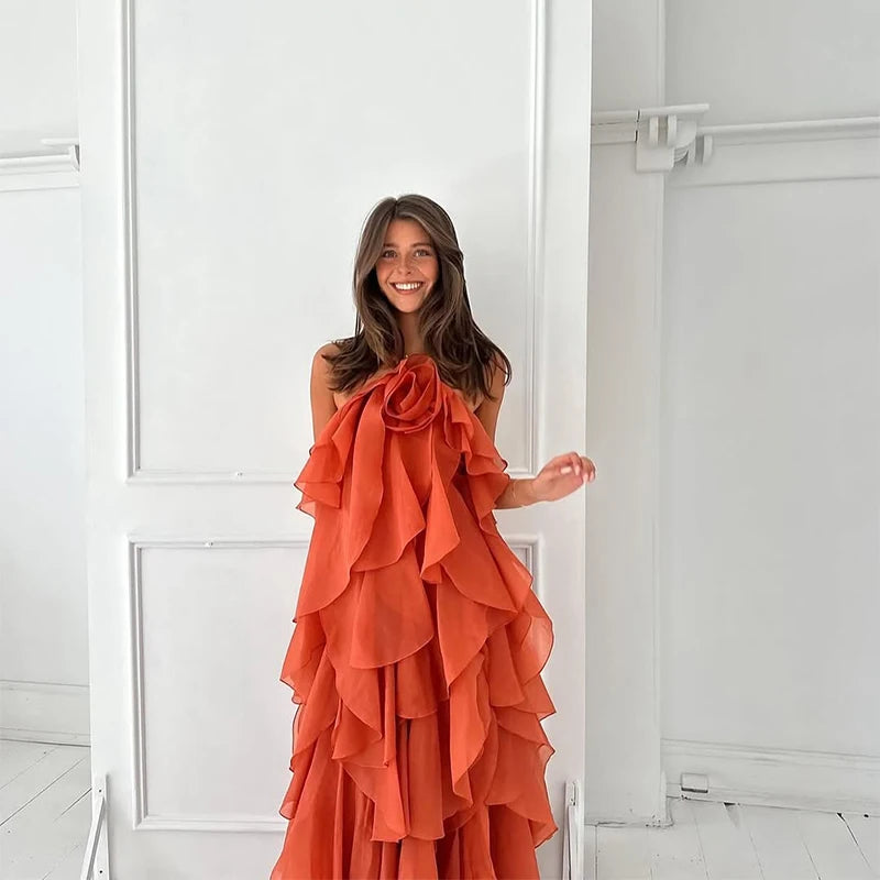 Chic Ruffle Dress Women Dresses Female Spring Summer Fashion Lady Robe