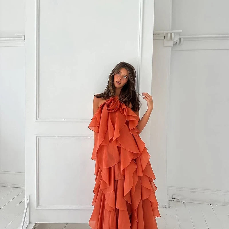Chic Ruffle Dress Women Dresses Female Spring Summer Fashion Lady Robe