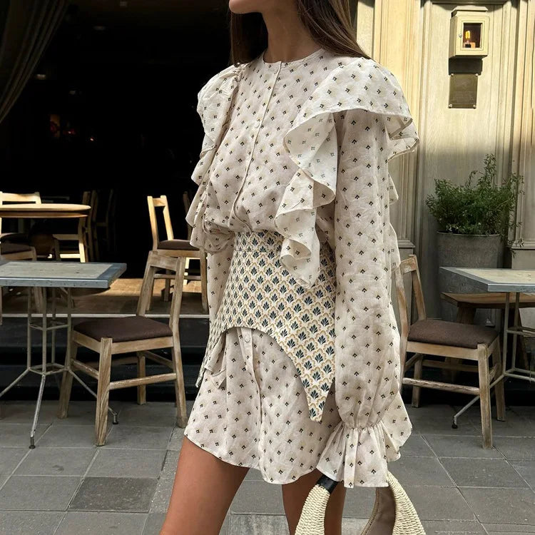 Print Mini Dress with Long Sleeve - Fashivon