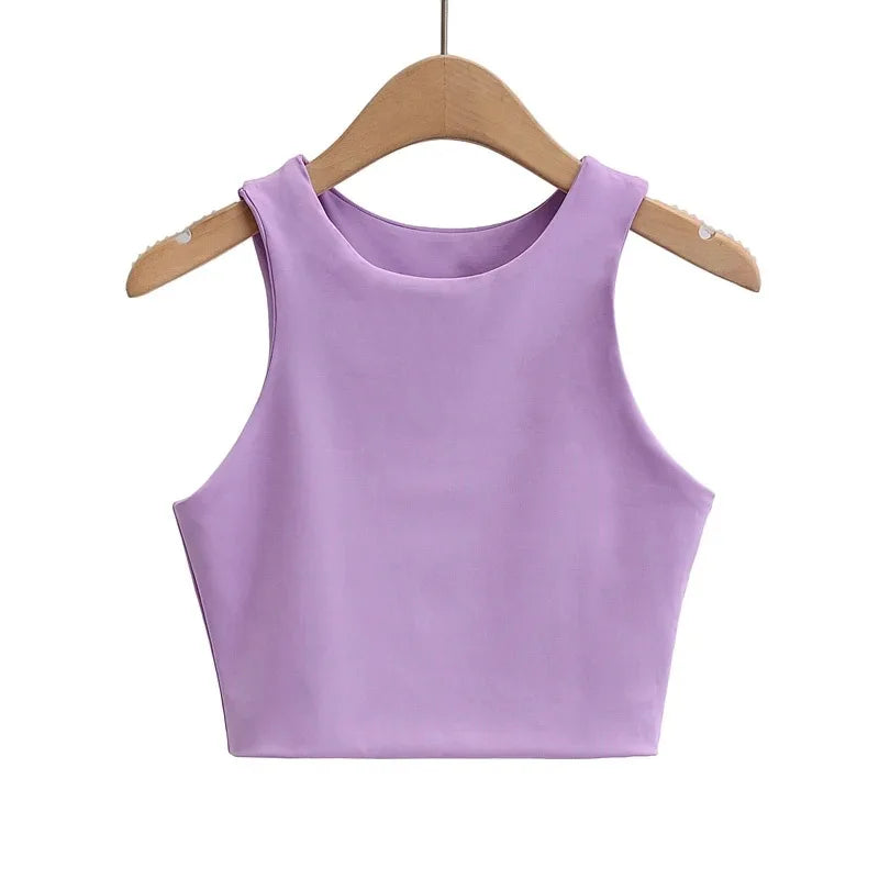 2024 Summer Fashion Women Sexy Slim Tops O-neck Sleeveless Double Nylon Ladies Good Quality Tank Tops 6 Colors - Fashivon
