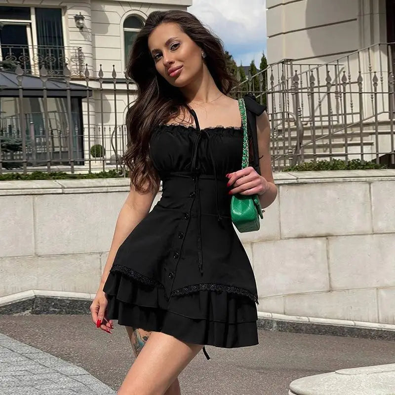 Lace Up Short Dress - Fashivon
