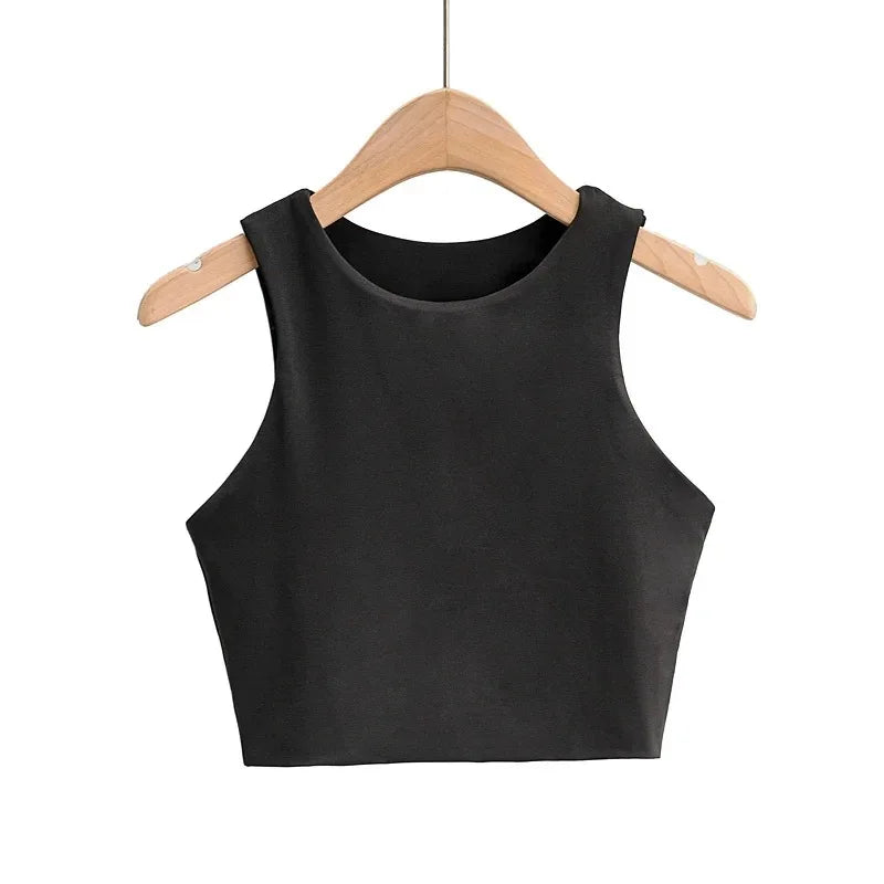 2024 Summer Fashion Women Sexy Slim Tops O-neck Sleeveless Double Nylon Ladies Good Quality Tank Tops 6 Colors - Fashivon