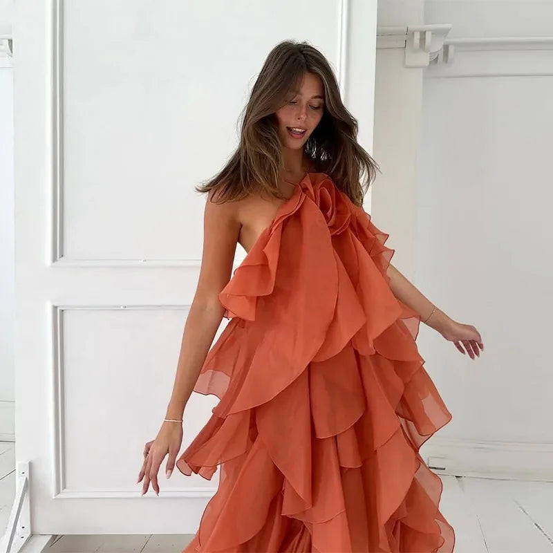 Chic Ruffle Dress Women Dresses Female Spring Summer Fashion Lady Robe