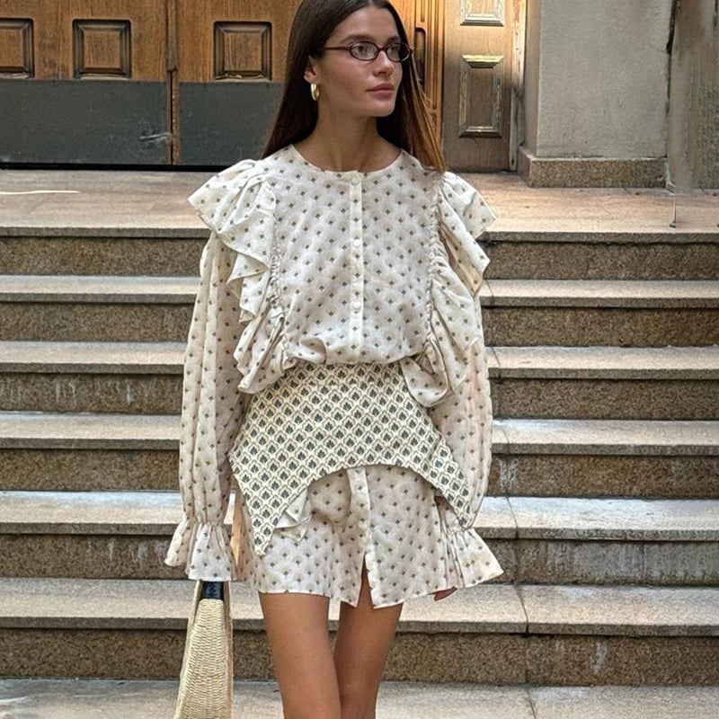 Print Mini Dress with Long Sleeve - Fashivon