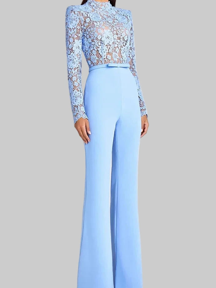 Long Sleeve Hollow Out Chic Jumpsuits, Women Spring Summer O Neck Fashion Playsuits, Holiday Patchwork Casual Ladies Bodysuits - Fashivon