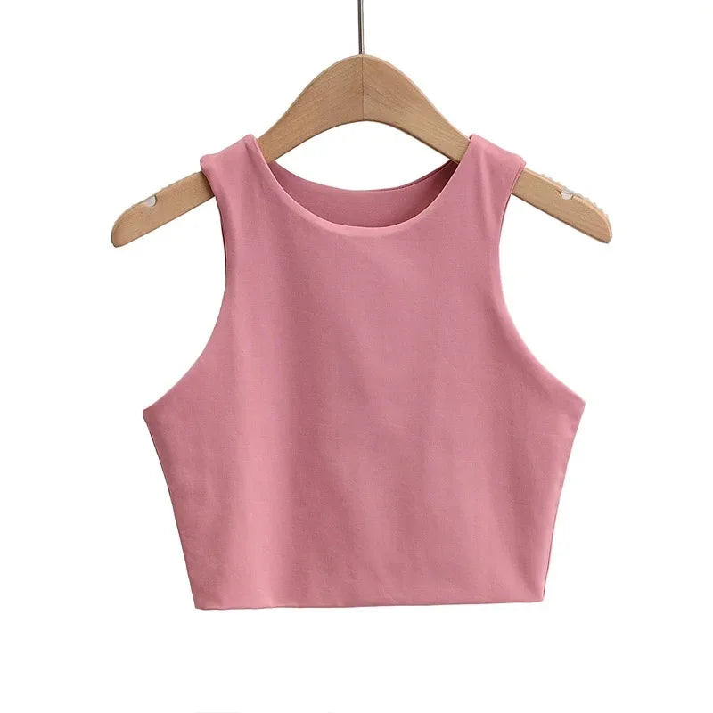 2024 Summer Fashion Women Sexy Slim Tops O-neck Sleeveless Double Nylon Ladies Good Quality Tank Tops 6 Colors - Fashivon