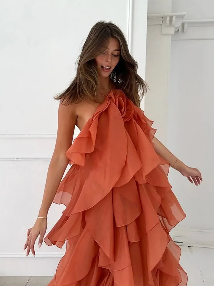Chic Ruffle Dress Women Dresses Female Spring Summer Fashion Lady Robe