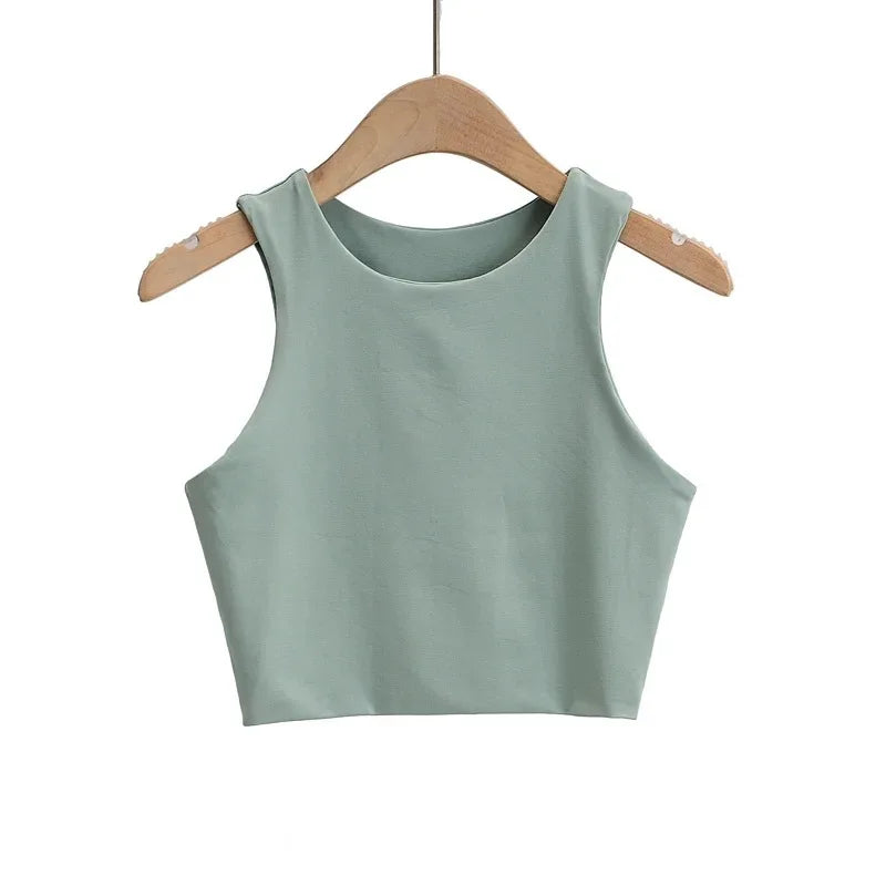 2024 Summer Fashion Women Sexy Slim Tops O-neck Sleeveless Double Nylon Ladies Good Quality Tank Tops 6 Colors - Fashivon