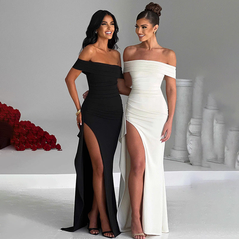 Women's Fashion Temperament Solid Color Slim Sleeveless Split Dresses - Fashivon