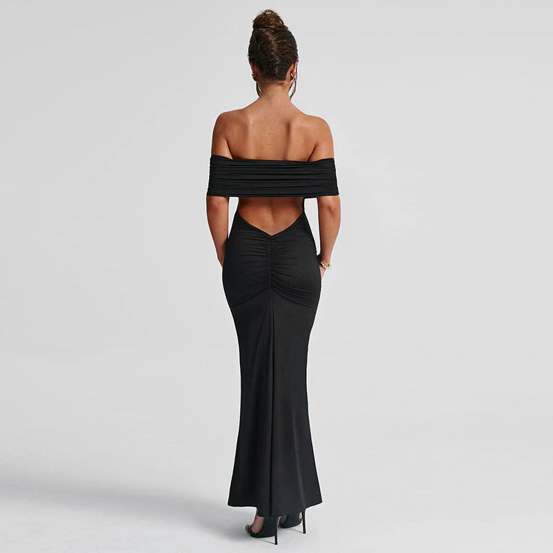 Socialite Style Elegant Backless Off-shoulder Dress Women