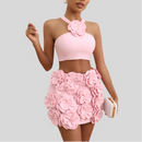 Fashion Suit Top Halter Decorative Flower Skirt - Fashivon