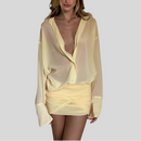 Spring Elegant Lapel Slim-fit Sheath Lace-up Shirt Dress - Fashivon