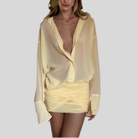 Spring Elegant Lapel Slim-fit Sheath Lace-up Shirt Dress - Fashivon