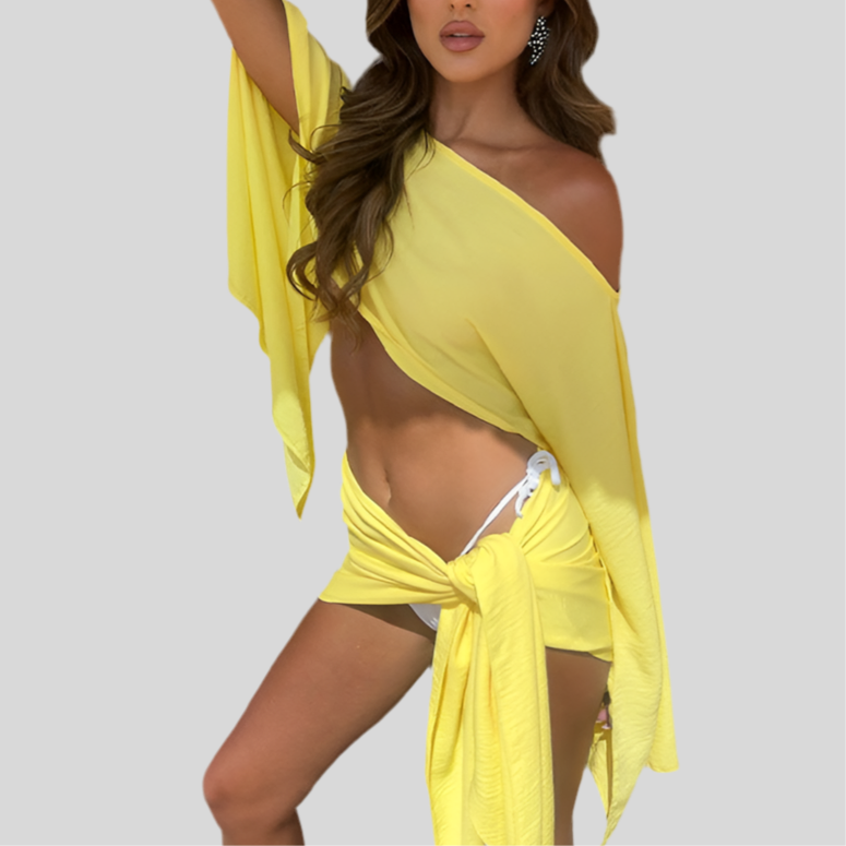 Vacation Style Off-shoulder Top Wrap Skirt Two-piece Set