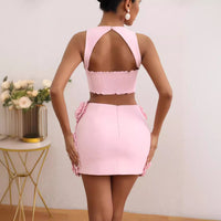 Fashion Suit Top Halter Decorative Flower Skirt - Fashivon