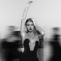 Summer Tube Top V-neck Diamond Black Bandage One-piece Dress - Fashivon