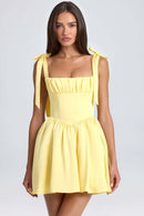 Bow-tied Strap Dress Summer Fashion Backless Square Collar High Waist Short Dress Beach Clothing For Women - Fashivon