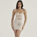 Strapless Flower Mesh Women Dress Apricot Hollow Out - Fashivon