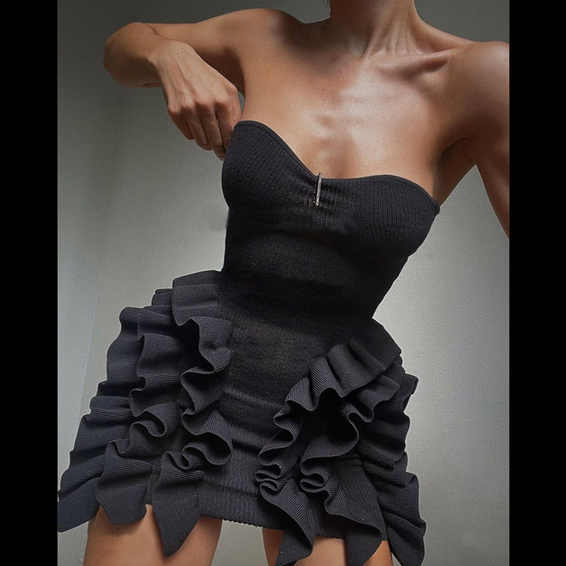Women's Fashion Chest Collar Slim-fit Fungus Dress