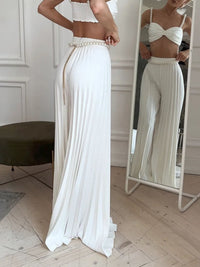 White Pleated Vest Cardigan Three-piece Wide-leg Pants Suit - Fashivon