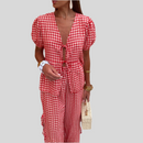 Women's Fashion V-neck Plaid Knotted Suit - Fashivon