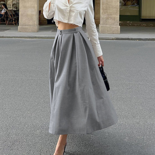 Casual High Waist Slim-fit Pleated A Swing Skirt - Fashivon