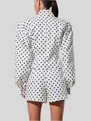 Polka Dots Print Long Sleeve Shirt Coat & Shorts - Fashivon
